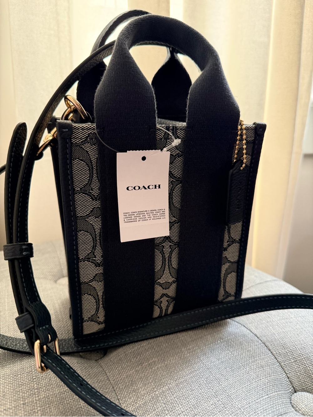 NWT Coach Smith Mini Tote Bag In Navy Signature Jacquard - Picture 2 of 9